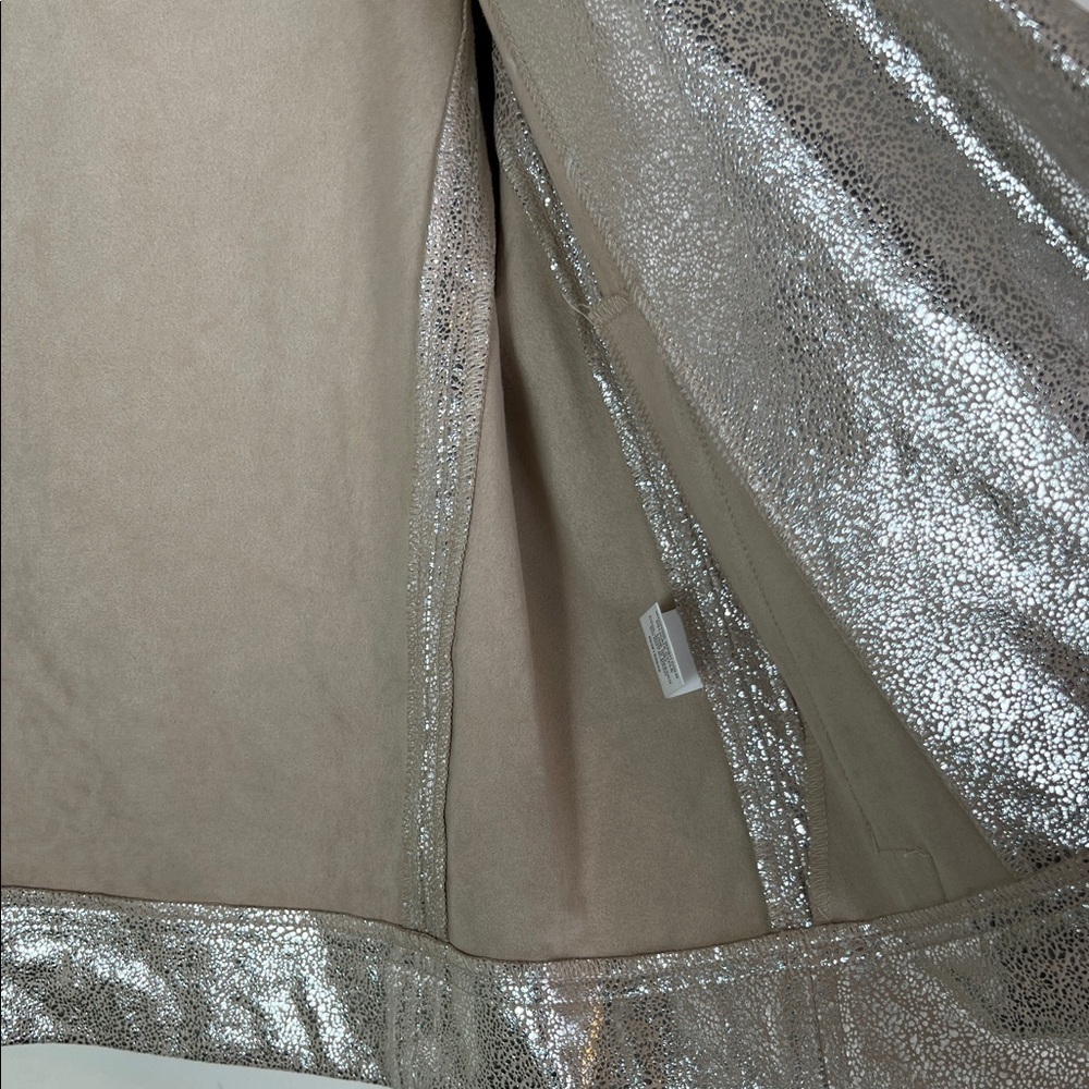 NWT Peace of Cloth Mariel Foiled Suede Moto Jacket Metallic Gold Beige Medium - Picture 12 of 14